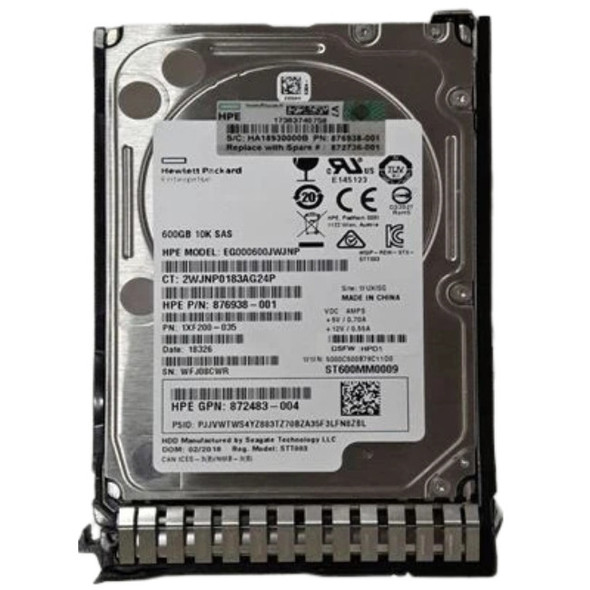 872736-001 HPE 600GB 2.5inch Small Form Factor(SFF) 10000RPM 12Gbps SAS Digitally Signed Firmware Smart Carrier Enterprise Hard Drive for ProLiant Generation9 Generation10 Servers (Bulk Pack with 90 Days Warranty)