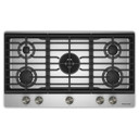 KitchenAid® 36  in. Gas Cooktop with 5 Burners and Integrated Wok Grate KCGK536SSS