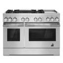 Jennair® RISE™ 48" Dual-Fuel Professional Range with Chrome-Infused Griddle and Gas Grill JDRP748HL