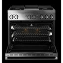 Jennair® 36" NOIR™ Dual-Fuel Professional-Style Range with Chrome-Infused Griddle and Steam Assist JDSP536HM