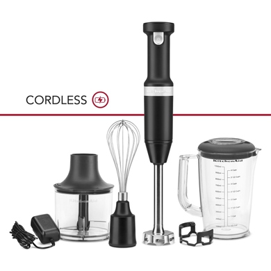 Kitchenaid® Cordless Variable Speed Hand Blender with Chopper and Whisk Attachment KHBBV83BM