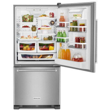 Kitchenaid® 19 cu.ft. 30-Inch Width Full Depth Non Dispense Bottom Mount Refrigerator KRBR109ESS
