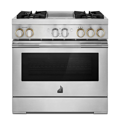 Jennair® 36" RISE™ Dual-Fuel Professional-Style Range with Chrome-Infused Griddle and Steam Assist JDSP536HL
