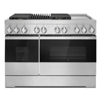 Jennair® NOIR™ 48" Dual-Fuel Professional Range with Chrome-Infused Griddle and Gas Grill JDRP748HM