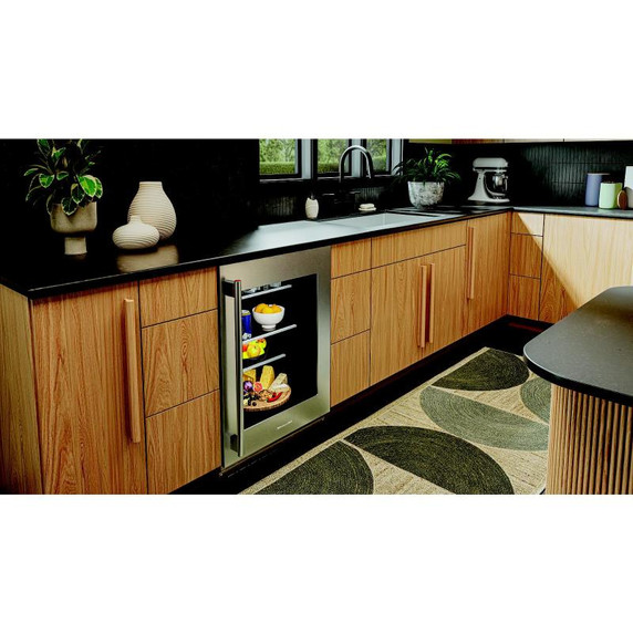 Kitchenaid® 24" Undercounter Refrigerator with Glass Door and Shelves with Metallic Accents KURR524SPS