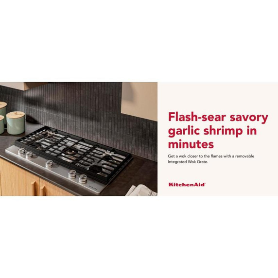 KitchenAid® 36  in. Gas Cooktop with 5 Burners and Integrated Wok Grate KCGK536SSS