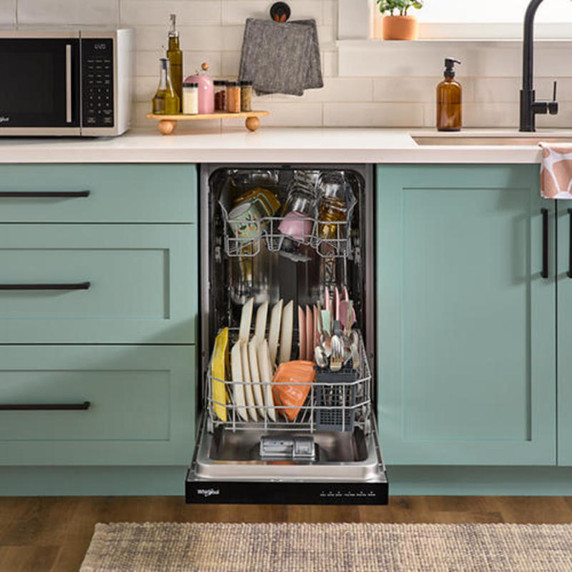 Whirlpool® 18" Stainless Steel Dishwasher with Half Load Cycle and Triple Spray Arms - 48 dBA WDFS5118SS