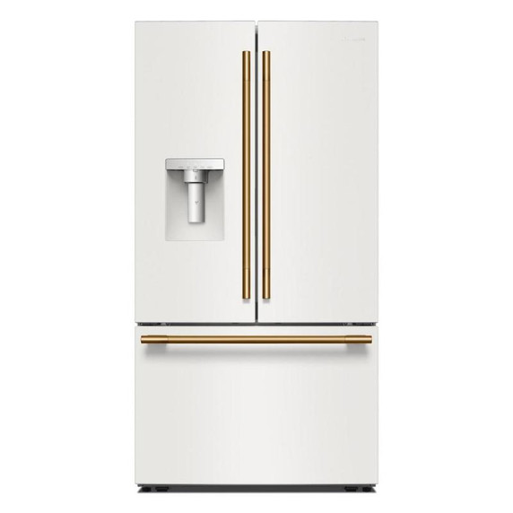 Kitchenaid® 30 Cu. Ft. 36-Inch French Door Refrigerator with Exterior Water and Ice Dispenser and Wood-Look Sliding Tray in Porcelain White KRFF436SPL