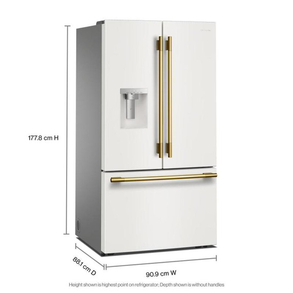 Kitchenaid® 30 Cu. Ft. 36-Inch French Door Refrigerator with Exterior Water and Ice Dispenser and Wood-Look Sliding Tray in Porcelain White KRFF436SPL