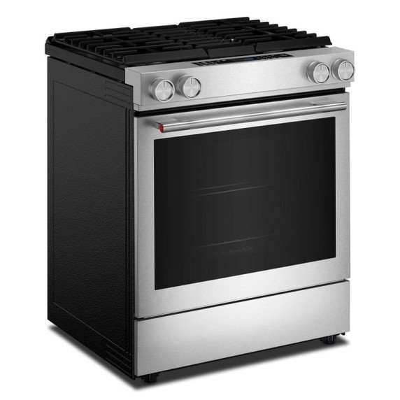 Kitchenaid® 30-Inch 4-Burner Dual Fuel Downdraft Slide-In Range KSDV730TPS