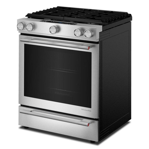 Kitchenaid® 30-Inch 5-Burner Dual Fuel Convection Slide-In Range with Baking Drawer KSDS730TPS