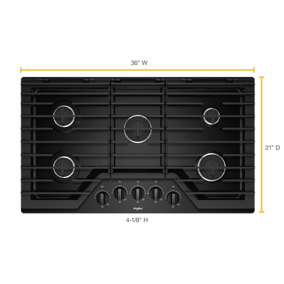 Whirlpool® 36-inch Gas Cooktop with EZ-2-Lift™ Hinged Cast-Iron Grates WCG55US6HB