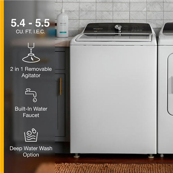 Whirlpool® 5.4 - 5.5 Cu. Ft. I.E.C. Capacity Top Load Washer with Removable Agitator WTW5057LW