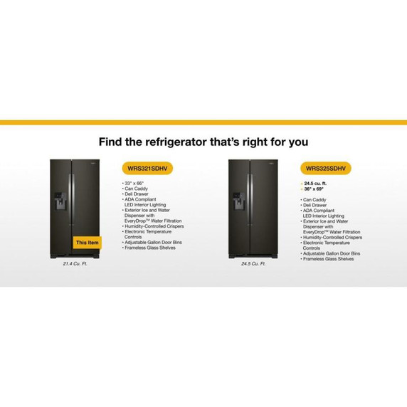 Whirlpool® 33-inch Wide Side-by-Side Refrigerator - 21 cu. ft. WRS321SDHV