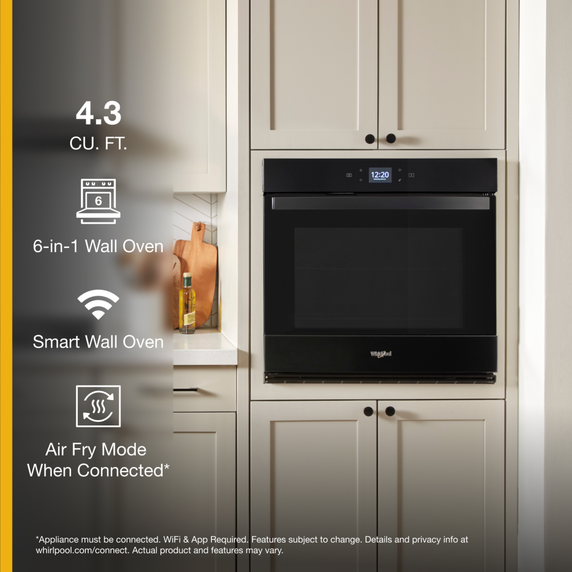 Whirlpool® 4.3 Cu. Ft. Single Wall Oven with Air Fry When Connected WOES5027LB