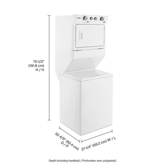 Whirlpool® 4.0 cu.ft I.E.C. Gas Stacked Laundry Center 9 Wash cycles and AutoDry™ WGT4027HW