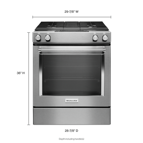 Kitchenaid® 30-Inch 4-Burner Dual Fuel Downdraft Slide-In Range KSDG950ESS