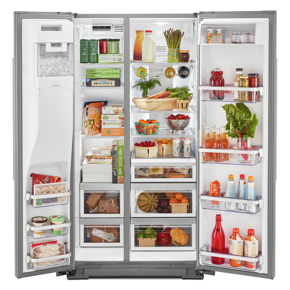 Kitchenaid® 19.9 cu ft. Counter-Depth Side-by-Side Refrigerator with Exterior Ice and Water and PrintShield™ finish KRSC700HPS