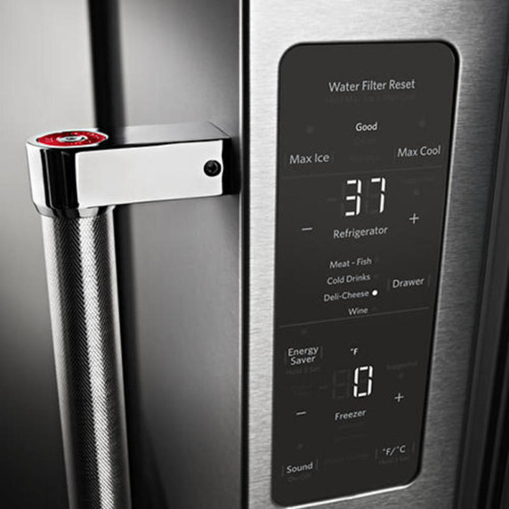 Kitchenaid® 23.8 cu. ft. 36" Counter-Depth French Door Platinum Interior Refrigerator with PrintShield™ Finish KRFC704FPS