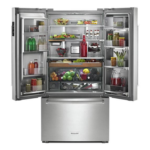 Kitchenaid® 23.8 cu. ft. 36 Counter-Depth French Door Platinum Interior Refrigerator with PrintShield™ Finish KRFC704FPS