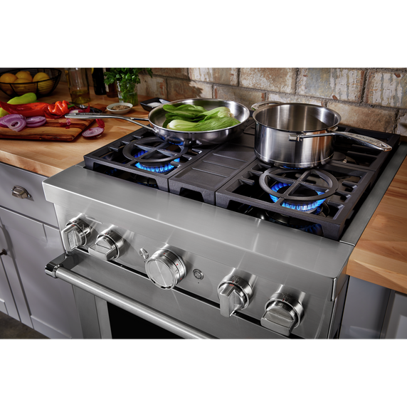 KitchenAid® 30'' Smart Commercial-Style Gas Range with 4 Burners KFGC500JSS