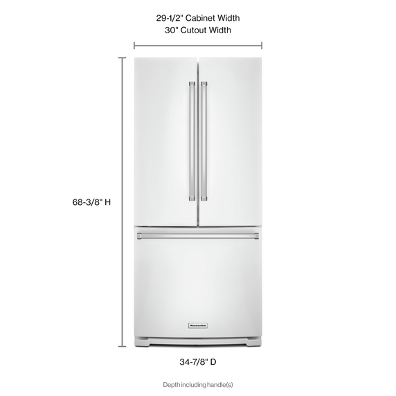 Kitchenaid® 20 cu. Ft. 30-Inch Width Standard Depth French Door Refrigerator with Interior Dispense KRFF300EWH