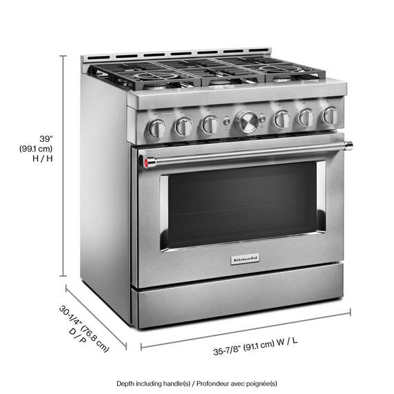 KitchenAid® 36'' Smart Commercial-Style Gas Range with 6 Burners KFGC506JSS