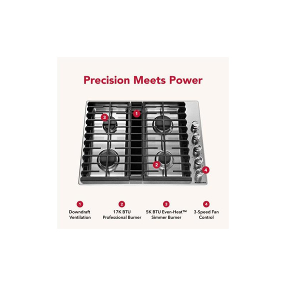 Kitchenaid® 30" 4 Burner Gas Downdraft Cooktop KCGD500GSS