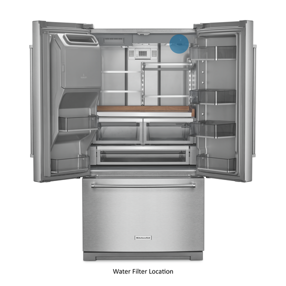 Kitchenaid® 26.8 Cu. Ft. Standard-Depth French Door Refrigerator with Exterior Ice and Water Dispenser KRFF577KPS