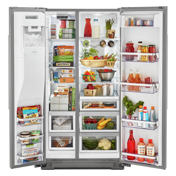 Kitchenaid® 24.8 cu ft. Side-by-Side Refrigerator with Exterior Ice and Water and PrintShield™ finish KRSF705HPS