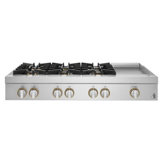 Jennair® 48" RISE™ Gas Professional-Style Rangetop with Chrome-Infused Griddle JGCP548HL