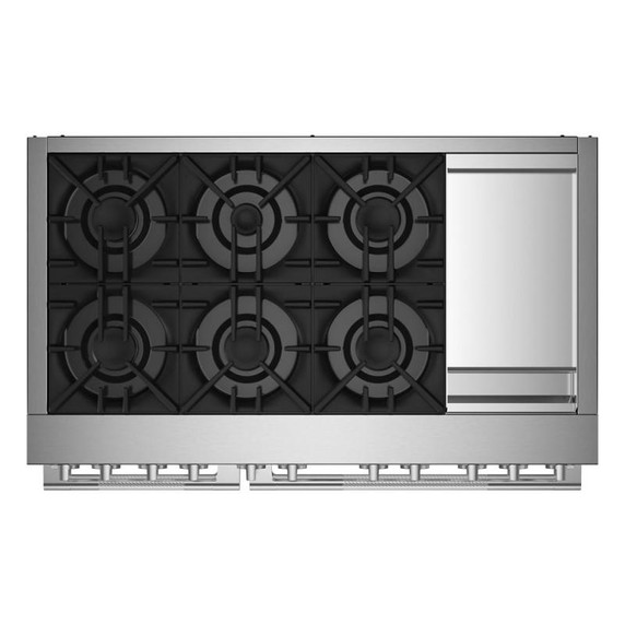 Jennair® RISE™ 48" Dual-Fuel Professional-Style Range with Chrome-Infused Griddle and Steam Assist JDSP548HL