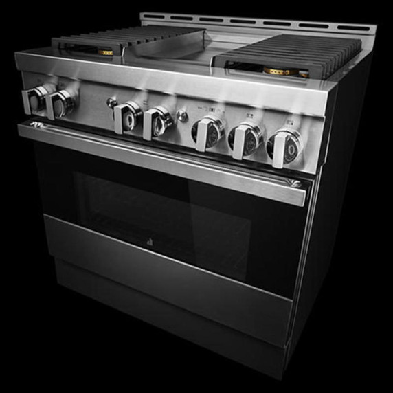 Jennair® 36" NOIR™ Gas Professional-Style Range with Chrome-Infused Griddle JGRP536HM