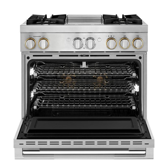 Jennair® 36" RISE™ Dual-Fuel Professional-Style Range with Chrome-Infused Griddle and Steam Assist JDSP536HL