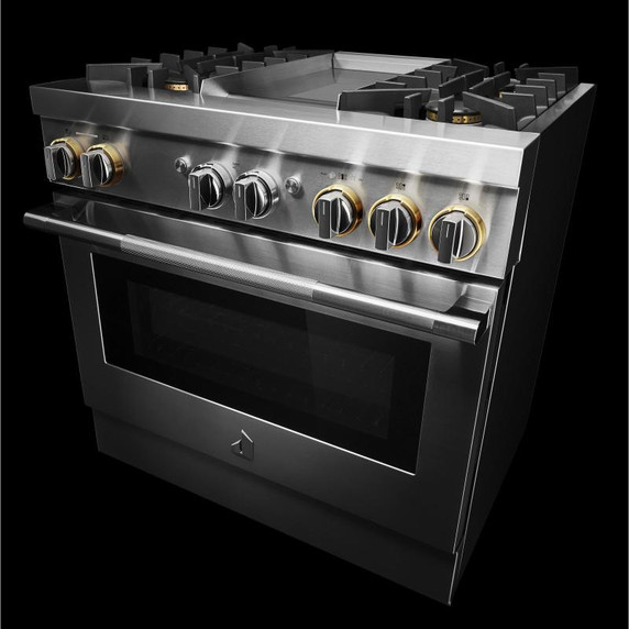 Jennair® 36" RISE™ Dual-Fuel Professional-Style Range with Chrome-Infused Griddle and Steam Assist JDSP536HL