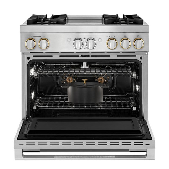 Jennair® 36" RISE™ Dual-Fuel Professional-Style Range with Chrome-Infused Griddle and Steam Assist JDSP536HL