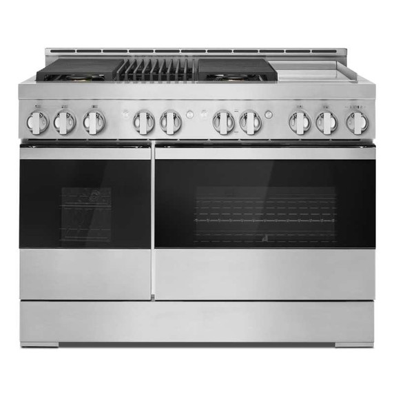 Jennair® 48" NOIR™ Gas Professional-Style Range with Chrome-Infused Griddle and Infrared Grill JGRP748HM