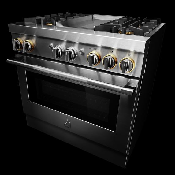 Jennair® RISE™ 36 Dual-Fuel Professional Range with Chrome-Infused Griddle JDRP536HL