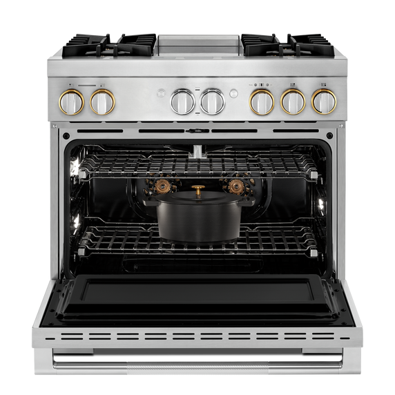 Jennair® RISE™ 36 Dual-Fuel Professional Range with Chrome-Infused Griddle JDRP536HL