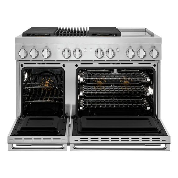 Jennair® NOIR™ 48 Dual-Fuel Professional-Style Range with Chrome-Infused Griddle and Grill JDRP748HM