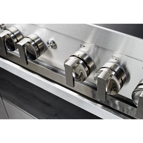 Jennair® NOIR™ 48" Dual-Fuel Professional Range with Chrome-Infused Griddle and Gas Grill JDRP748HM