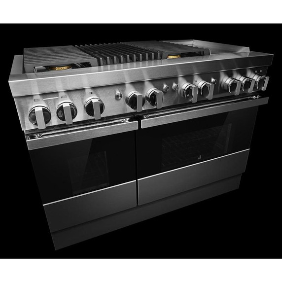 Jennair® NOIR™ 48" Dual-Fuel Professional Range with Chrome-Infused Griddle and Gas Grill JDRP748HM Jennair® NOIR™ 48" Dual-Fuel Professional Range with Chrome-Infused Griddle and Gas Grill JDRP748HM