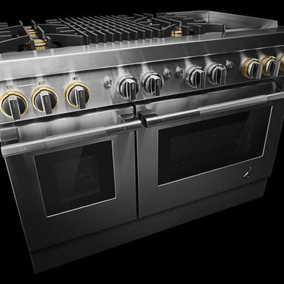 Jennair® RISE™ 48" Dual-Fuel Professional Range with Chrome-Infused Griddle and Gas Grill JDRP748HL