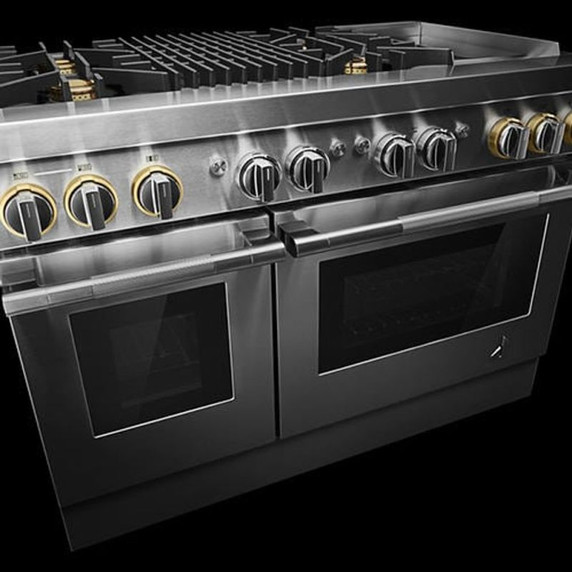Jennair® RISE™ 48" Dual-Fuel Professional Range with Chrome-Infused Griddle and Gas Grill JDRP748HL