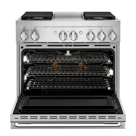 Jennair® NOIR™ 36 Dual-Fuel Professional Range with Chrome-Infused Griddle JDRP536HM