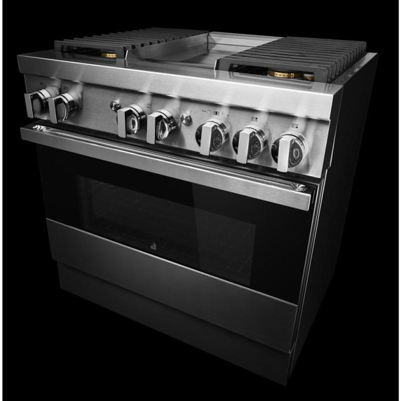 Jennair® 36" NOIR™ Dual-Fuel Professional-Style Range with Chrome-Infused Griddle JDRP536HM