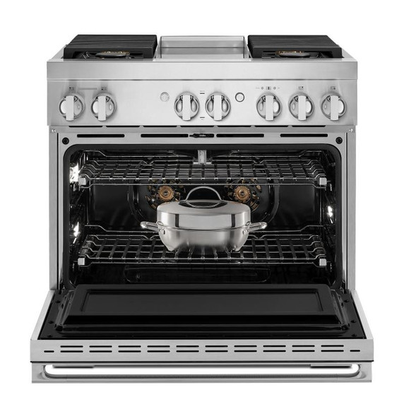 Jennair® 36" NOIR™ Dual-Fuel Professional-Style Range with Chrome-Infused Griddle JDRP536HM