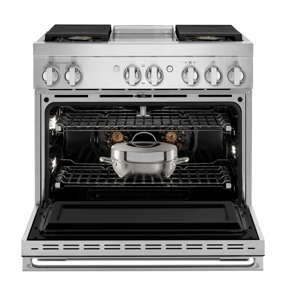 Jennair® NOIR™ 36 Dual-Fuel Professional-Style Range with Chrome-Infused Griddle and Steam Assist JDSP536HM