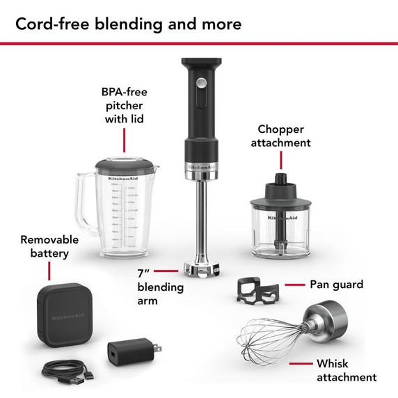 KitchenAid Go™ Cordless Hand Blender with Accessories - battery included KHBRV75BM