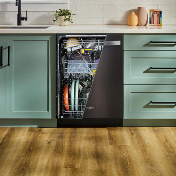 Whirlpool® 24-Inch Dishwasher with Total Coverage Wash Action and Auto Open Air Dry in Fingerprint Resistant Black Stainless WDTS8024SV
